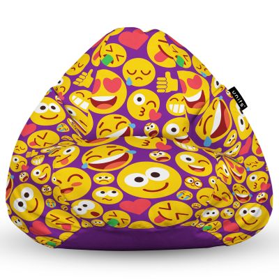 Fotoliu Units Puf Bean Bag tip para L, impermeabil, indoor/outdoor, sac interior, cu maner, 80 x 80 x 60 cm, emoji BEANUNB-PR-L-EXT-133
