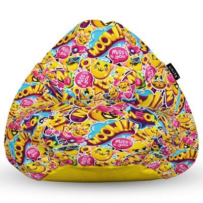 Fotoliu Units Puf Bean Bag tip para L, impermeabil, indoor/outdoor, sac interior, cu maner, 80 x 80 x 60 cm, emoji pisici BEANUNB-PR-L-EXT-084