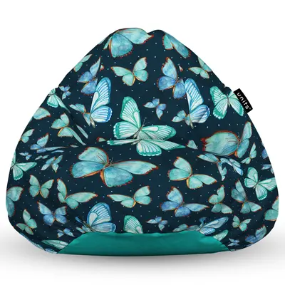 Fotoliu Units Puf Bean Bag tip para L, impermeabil, indoor/outdoor, sac interior, cu maner, 80 x 80 x 60 cm, fluturi in stomac BEANUNB-PR-L-EXT-119