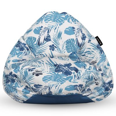 Fotoliu Units Puf Bean Bag tip para L, impermeabil, indoor/outdoor, sac interior, cu maner, 80 x 80 x 60 cm, frunze albastre BEANUNB-PR-L-EXT-048