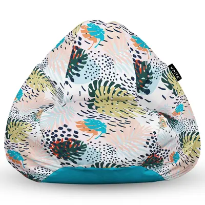 Fotoliu Units Puf Bean Bag tip para L, impermeabil, indoor/outdoor, sac interior, cu maner, 80 x 80 x 60 cm, frunze multicolore BEANUNB-PR-L-EXT-050