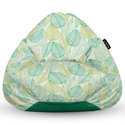 Fotoliu Units Puf Bean Bag tip para L, impermeabil, indoor/outdoor, sac interior, cu maner, 80 x 80 x 60 cm, frunze verzi si galbene BEANUNB-PR-L-EXT-017