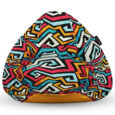 Fotoliu Units Puf Bean Bag tip para L, impermeabil, indoor/outdoor, sac interior, cu maner, 80 x 80 x 60 cm, graffiti linii retro BEANUNB-PR-L-EXT-096
