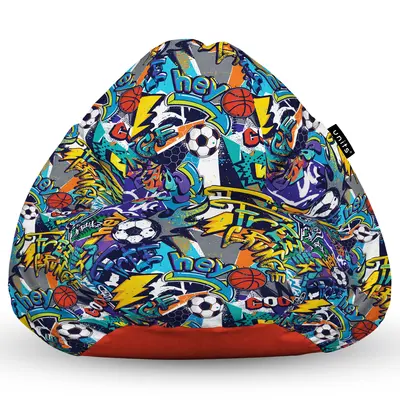 Fotoliu Units Puf Bean Bag tip para L, impermeabil, indoor/outdoor, sac interior, cu maner, 80 x 80 x 60 cm, graffiti sport BEANUNB-PR-L-EXT-097
