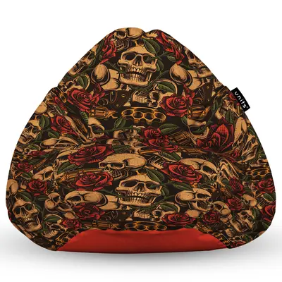 Fotoliu Units Puf Bean Bag tip para L, impermeabil, indoor/outdoor, sac interior, cu maner, 80 x 80 x 60 cm, guns & roses BEANUNB-PR-L-EXT-134