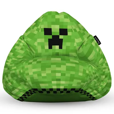 Fotoliu Units Puf Bean Bag tip para L, impermeabil, indoor/outdoor, sac interior, cu maner, 80 x 80 x 60 cm, minecraft creeper BEANUNB-PR-L-EXT-130