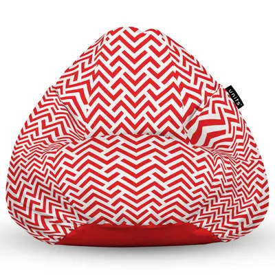 Fotoliu Units Puf Bean Bag tip para L, impermeabil, indoor/outdoor, sac interior, cu maner, 80 x 80 x 60 cm, model rosu si alb BEANUNB-PR-L-EXT-027