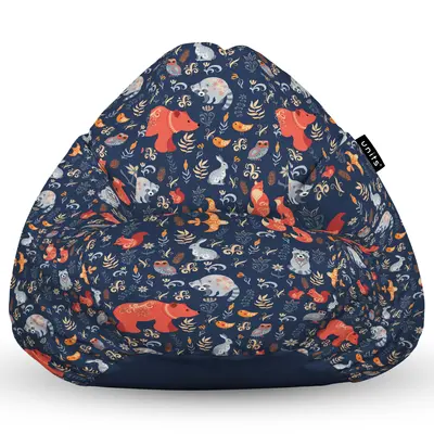 Fotoliu Units Puf Bean Bag tip para L, impermeabil, indoor/outdoor, sac interior, cu maner, 80 x 80 x 60 cm, prietenii padurii BEANUNB-PR-L-EXT-105