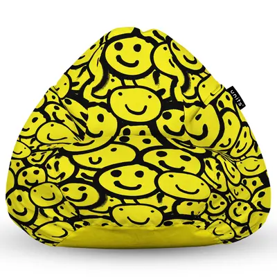Fotoliu Units Puf Bean Bag tip para L, impermeabil, indoor/outdoor, sac interior, cu maner, 80 x 80 x 60 cm, smiley galben BEANUNB-PR-L-EXT-104