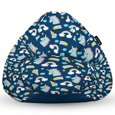 Fotoliu Units Puf Bean Bag tip para L, impermeabil, indoor/outdoor, sac interior, cu maner, 80 x 80 x 60 cm, unicorns and ice-cream BEANUNB-PR-L-EXT-061