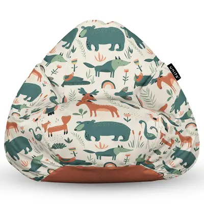 Fotoliu Units Puf Bean Bag tip para L, impermeabil, indoor/outdoor, sac interior, cu maner, 80 x 80 x 60 cm, ursi cerbi si alti prieteni BEANUNB-PR-L-EXT-106