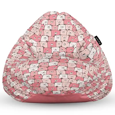 Fotoliu Units Puf Bean Bag tip para L, impermeabil, indoor/outdoor, sac interior, cu maner, 80 x 80 x 60 cm, ursuleti roz BEANUNB-PR-L-EXT-137
