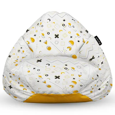 Fotoliu Units Puf Bean Bag tip para XL, impermeabil, indoor/outdoor, sac interior, cu maner, 90 x 85 x 65 cm, Memphis alb cu galben BEANUNB-PR-XL-EXT-031