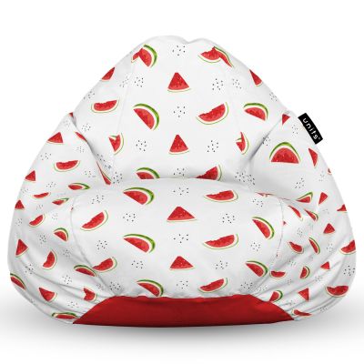Fotoliu Units Puf Bean Bag tip para XL, impermeabil, indoor/outdoor, sac interior, cu maner, 90 x 85 x 65 cm, alb cu felii de pepene BEANUNB-PR-XL-EXT-037