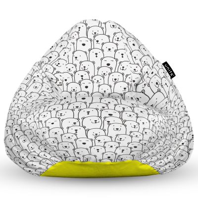 Fotoliu Units Puf Bean Bag tip para XL, impermeabil, indoor/outdoor, sac interior, cu maner, 90 x 85 x 65 cm, alb cu ursi BEANUNB-PR-XL-EXT-038