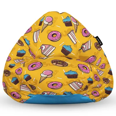 Fotoliu Units Puf Bean Bag tip para XL, impermeabil, indoor/outdoor, sac interior, cu maner, 90 x 85 x 65 cm, cake and ice-cream BEANUNB-PR-XL-EXT-064