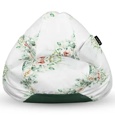 Fotoliu Units Puf Bean Bag tip para XL, impermeabil, indoor/outdoor, sac interior, cu maner, 90 x 85 x 65 cm, floral alb BEANUNB-PR-XL-EXT-033