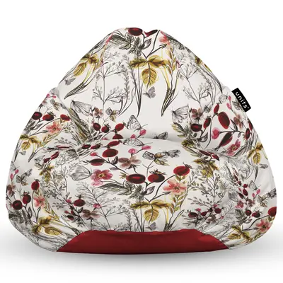 Fotoliu Units Puf Bean Bag tip para XL, impermeabil, indoor/outdoor, sac interior, cu maner, 90 x 85 x 65 cm, flori si fluturi BEANUNB-PR-XL-EXT-049