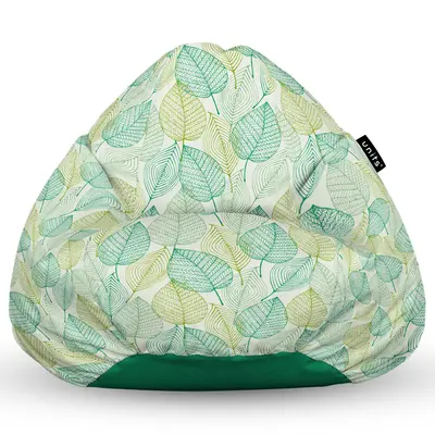 Fotoliu Units Puf Bean Bag tip para XL, impermeabil, indoor/outdoor, sac interior, cu maner, 90 x 85 x 65 cm, frunze verzi si galbene BEANUNB-PR-XL-EXT-017