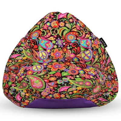 Fotoliu Units Puf Bean Bag tip para XL, impermeabil, indoor/outdoor, sac interior, cu maner, 90 x 85 x 65 cm, hippie peace BEANUNB-PR-XL-EXT-069
