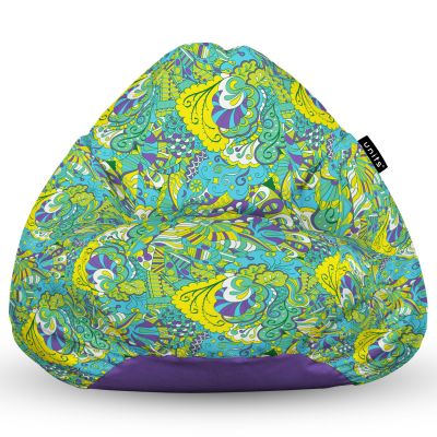 Fotoliu Units Puf Bean Bag tip para XL, impermeabil, indoor/outdoor, sac interior, cu maner, 90 x 85 x 65 cm, hippie turcoaz BEANUNB-PR-XL-EXT-065