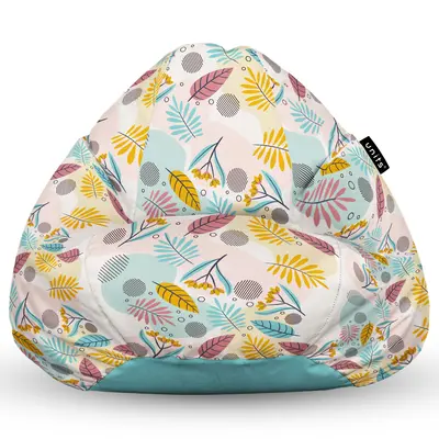 Fotoliu Units Puf Bean Bag tip para XL, impermeabil, indoor/outdoor, sac interior, cu maner, 90 x 85 x 65 cm, multicolor cu frunze BEANUNB-PR-XL-EXT-007
