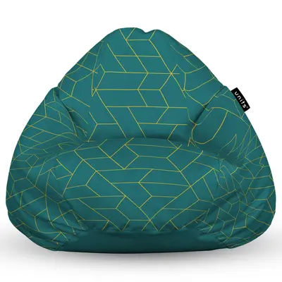 Fotoliu Units Puf Bean Bag tip para XL, impermeabil, indoor/outdoor, sac interior, cu maner, 90 x 85 x 65 cm, turcoaz inchis si linii aurii BEANUNB-PR-XL-EXT-001