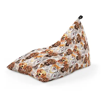 Fotoliu Units Puf Bean Bag tip Lounge, impermeabil, indoor/outdoor, sac interior, cu maner, 155 x 83 x 65 cm, caini clasici maro si alb BEANUNB-LGA-L-EXT-145