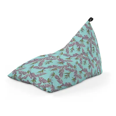 Fotoliu Units Puf Bean Bag tip Lounge, impermeabil, indoor/outdoor, sac interior, cu maner, 155 x 83 x 65 cm, cian cu frunze gri BEANUNB-LGA-L-EXT-010