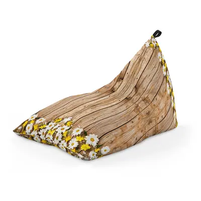 Fotoliu Units Puf Bean Bag tip Lounge, impermeabil, indoor/outdoor, sac interior, cu maner, 155 x 83 x 65 cm, lemn maro cu flori albe si galbene BEANUNB-LGA-L-EXT-005