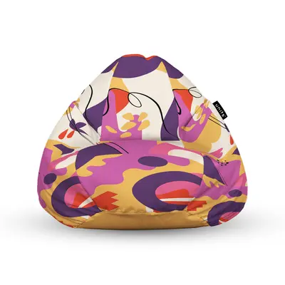 Fotoliu Units Puf Bean Bag tip para XL, impermeabil, indoor/outdoor, sac interior, cu maner, 90 x 85 x 65 cm, Abstract Jungle Mov BEANUNB-PR-XL-EXT-178