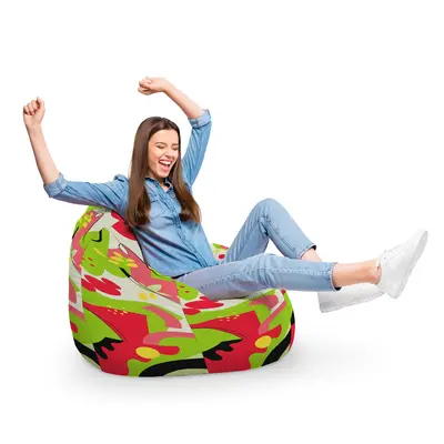 Fotoliu Units Puf Bean Bag tip para XL, impermeabil, indoor/outdoor, sac interior, cu maner, 90 x 85 x 65 cm, Abstract Jungle Pepene BEANUNB-PR-XL-EXT-179