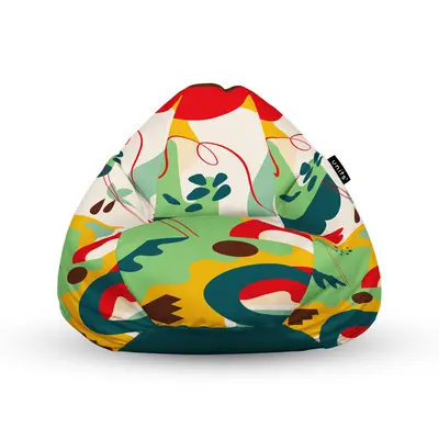 Fotoliu Units Puf Bean Bag tip para XL, impermeabil, indoor/outdoor, sac interior, cu maner, 90 x 85 x 65 cm, Abstract Jungle Verde BEANUNB-PR-XL-EXT-181