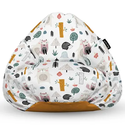 Fotoliu Units Puf Bean Bag tip para XL, impermeabil, indoor/outdoor, sac interior, cu maner, 90 x 85 x 65 cm, arici si vulpe alb BEANUNB-PR-XL-EXT-110
