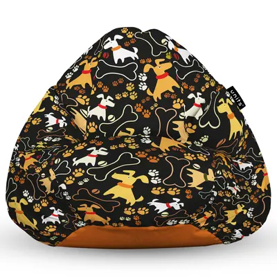 Fotoliu Units Puf Bean Bag tip para XL, impermeabil, indoor/outdoor, sac interior, cu maner, 90 x 85 x 65 cm, caini fundal negru BEANUNB-PR-XL-EXT-152
