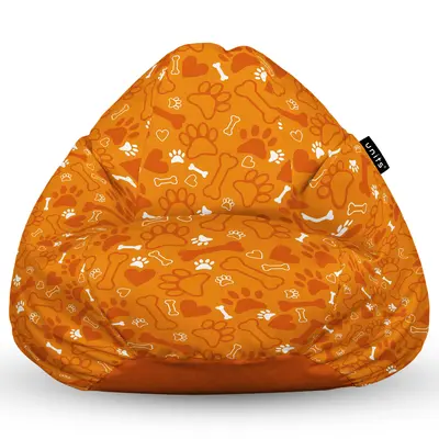 Fotoliu Units Puf Bean Bag tip para XL, impermeabil, indoor/outdoor, sac interior, cu maner, 90 x 85 x 65 cm, caini fundal portocaliu BEANUNB-PR-XL-EXT-154