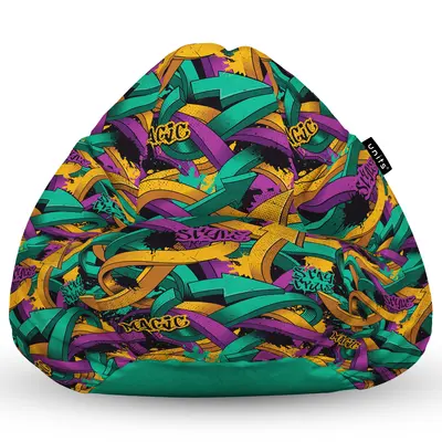 Fotoliu Units Puf Bean Bag tip para XL, impermeabil, indoor/outdoor, sac interior, cu maner, 90 x 85 x 65 cm, graffiti sageti BEANUNB-PR-XL-EXT-102