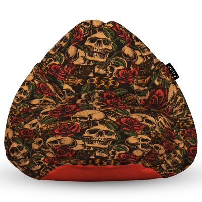 Fotoliu Units Puf Bean Bag tip para XL, impermeabil, indoor/outdoor, sac interior, cu maner, 90 x 85 x 65 cm, guns & roses BEANUNB-PR-XL-EXT-134