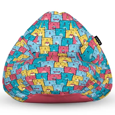 Fotoliu Units Puf Bean Bag tip para XL, impermeabil, indoor/outdoor, sac interior, cu maner, 90 x 85 x 65 cm, invazia pisicilor albastru BEANUNB-PR-XL-EXT-076