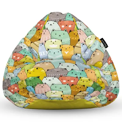 Fotoliu Units Puf Bean Bag tip para XL, impermeabil, indoor/outdoor, sac interior, cu maner, 90 x 85 x 65 cm, invazia pisicilor ocru BEANUNB-PR-XL-EXT-077