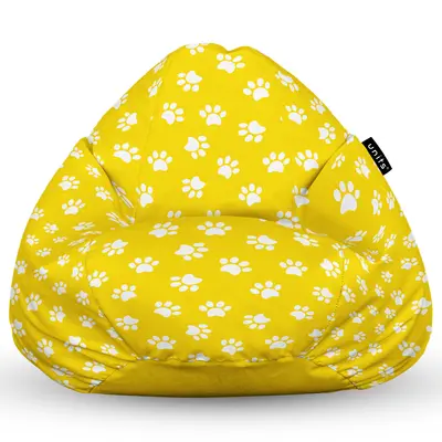 Fotoliu Units Puf Bean Bag tip para XL, impermeabil, indoor/outdoor, sac interior, cu maner, 90 x 85 x 65 cm, labute pisica fundal galben BEANUNB-PR-XL-EXT-079