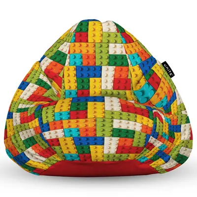 Fotoliu Units Puf Bean Bag tip para XL, impermeabil, indoor/outdoor, sac interior, cu maner, 90 x 85 x 65 cm, lego tetris verde BEANUNB-PR-XL-EXT-073