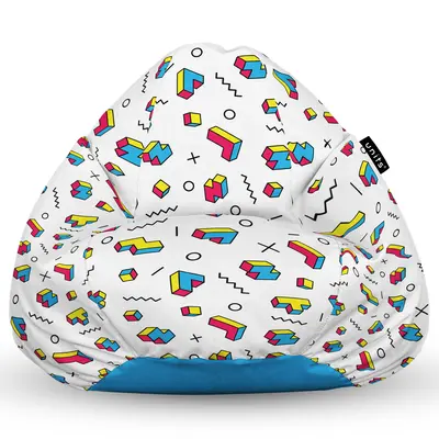 Fotoliu Units Puf Bean Bag tip para XL, impermeabil, indoor/outdoor, sac interior, cu maner, 90 x 85 x 65 cm, memphis tetris BEANUNB-PR-XL-EXT-120