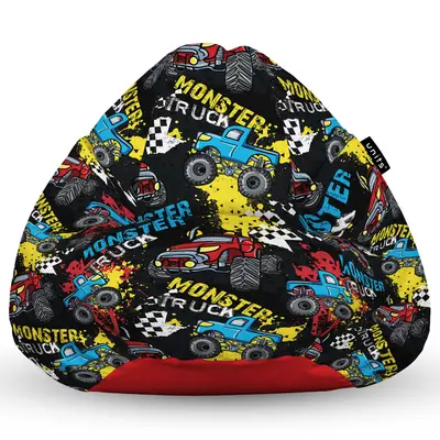 Fotoliu Units Puf Bean Bag tip para XL, impermeabil, indoor/outdoor, sac interior, cu maner, 90 x 85 x 65 cm, monster truck BEANUNB-PR-XL-EXT-085
