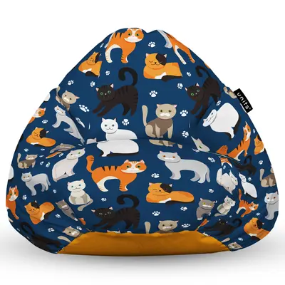 Fotoliu Units Puf Bean Bag tip para XL, impermeabil, indoor/outdoor, sac interior, cu maner, 90 x 85 x 65 cm, pisici fundal albastru BEANUNB-PR-XL-EXT-082