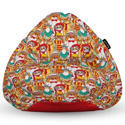 Fotoliu Units Puf Bean Bag tip para XL, impermeabil, indoor/outdoor, sac interior, cu maner, 90 x 85 x 65 cm, pisici hipster BEANUNB-PR-XL-EXT-083