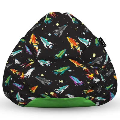 Fotoliu Units Puf Bean Bag tip para XL, impermeabil, indoor/outdoor, sac interior, cu maner, 90 x 85 x 65 cm, retro space ships BEANUNB-PR-XL-EXT-128