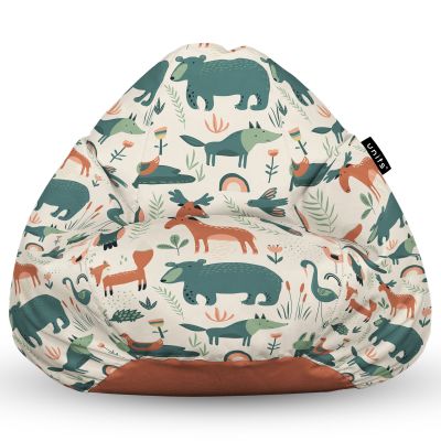 Fotoliu Units Puf Bean Bag tip para XL, impermeabil, indoor/outdoor, sac interior, cu maner, 90 x 85 x 65 cm, ursi cerbi si alti prieteni BEANUNB-PR-XL-EXT-106