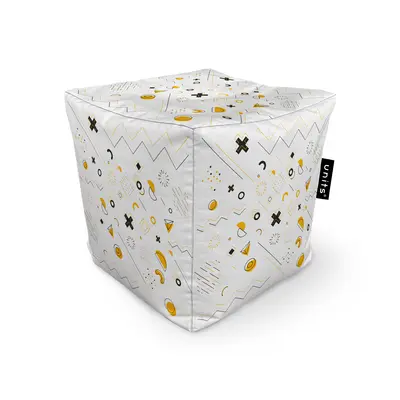 Fotoliu Units Puf Bean Bag tip cub, impermeabil, Memphis alb cu galben BEANUNB-CU-045-031