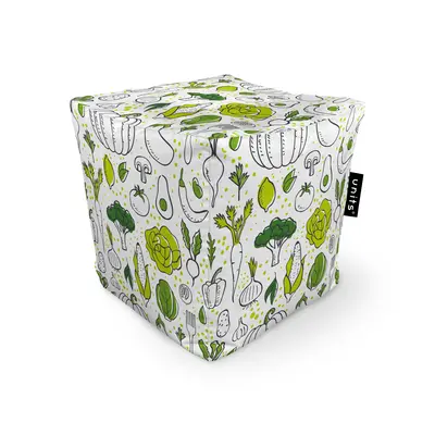 Fotoliu Units Puf Bean Bag tip cub, impermeabil, alb cu legume verzi BEANUNB-CU-045-036